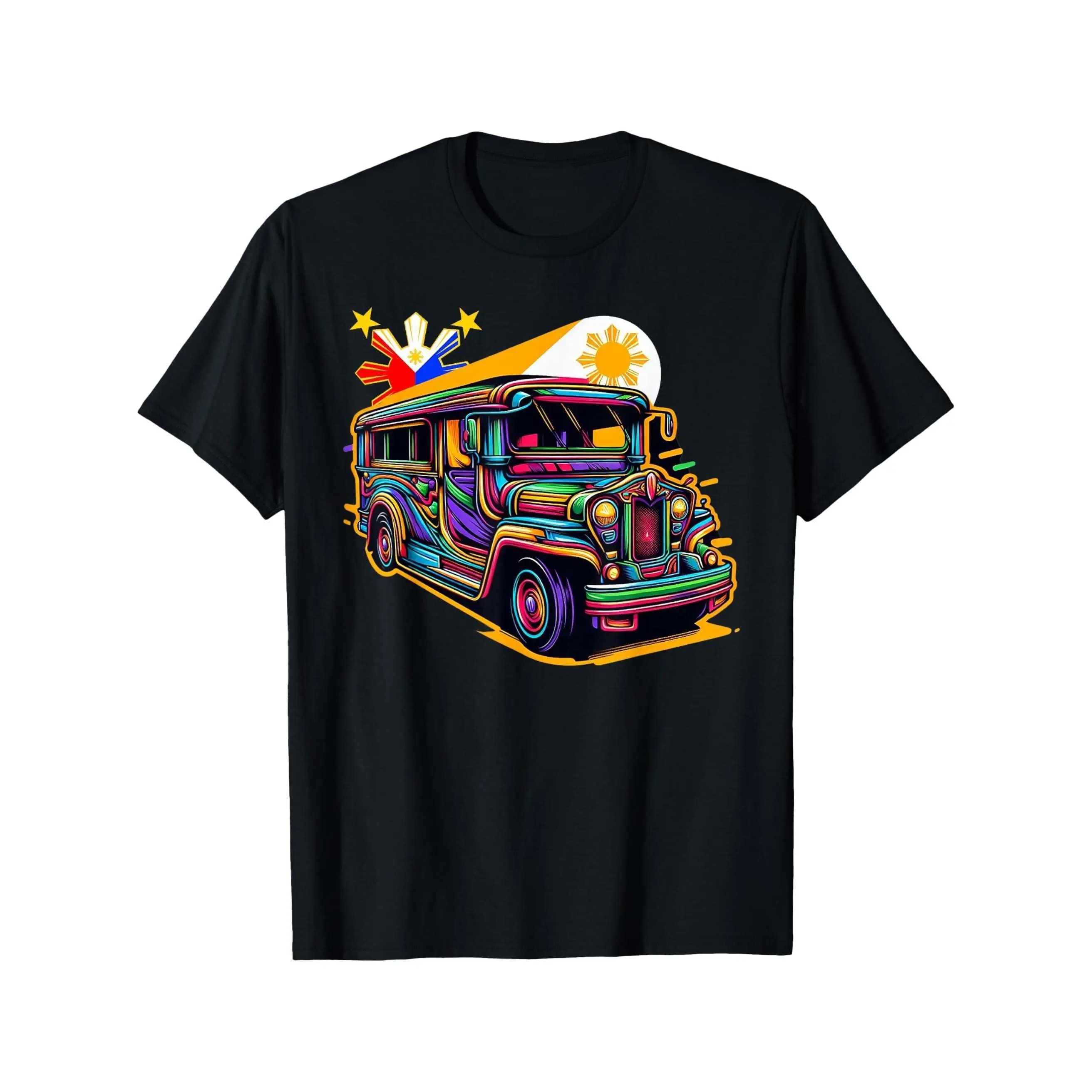 Men'S Wear 180G 100% One Side Printed Round Collar Short Sleeve T Shirt Philippines Flag Proud Filipino Souvenir Philippines Jeepney Gift for Men Dad Husband Grandpa Friends,  Black