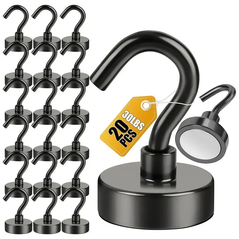 Black Magnetic Hooks for Refrigerator Removable Hooks Extra Strong Cruise Hook Heavy Duty Earth Magnets with Hook for Hanging Magnetic Hanger for Cabins Grill Magnetic Storage Hooks