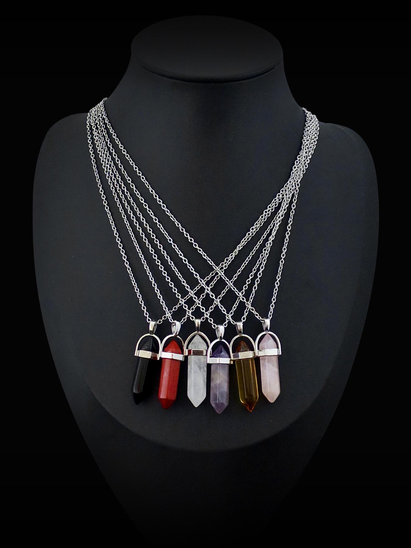 Natural Crystal Necklace Set, 6 Pcs/set Wish Card Necklace, Fashion Pendant Necklace for Women & Men, Trendy All-match & Exquisite Jewelry for Birthday Gift, Gifts for Girlfriend, Amethyst Crystal, Natural Healing Crystal, Crystal Jewellery