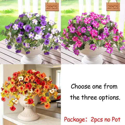 Artificial Fake Flowers Plants for Spring Winter Summer Fall Decoration, Decorative Fake Flower, 2 Pcs No Fade Faux Petunias,UV Resistant Realistic Silk Flowers,for Home Garden Balcony Yard Porch Deco, Artificial Flower Decorations