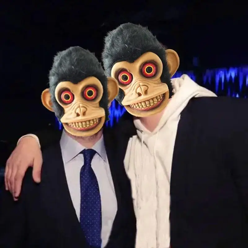 Big-Eyed Monkey & Gorilla Mask, Hair-Adorned Latex Animal Mask – Prop for Halloween Animal Cosplay & Costume Parties