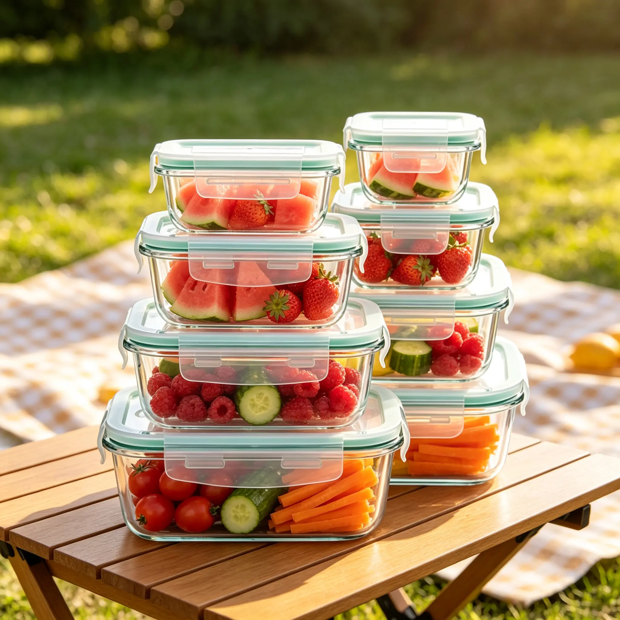 GHQ 8-Pack Rectangular Solid Glass Food Storage Containers with Airtight Snap-Lock Lids, Leak Proof Stackable Meal Prep Containers, Microwave Freezer Dishwasher Safe for Kitchen Storage