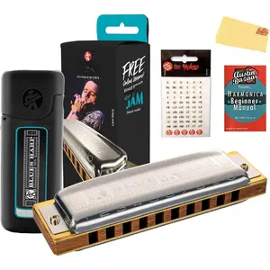 532 Blues Harp MS Harmonica - Key of E Bundle with Case, Key Stickers, Harmonica Beginner  Manual, and  Bazaar Polishing Cloth