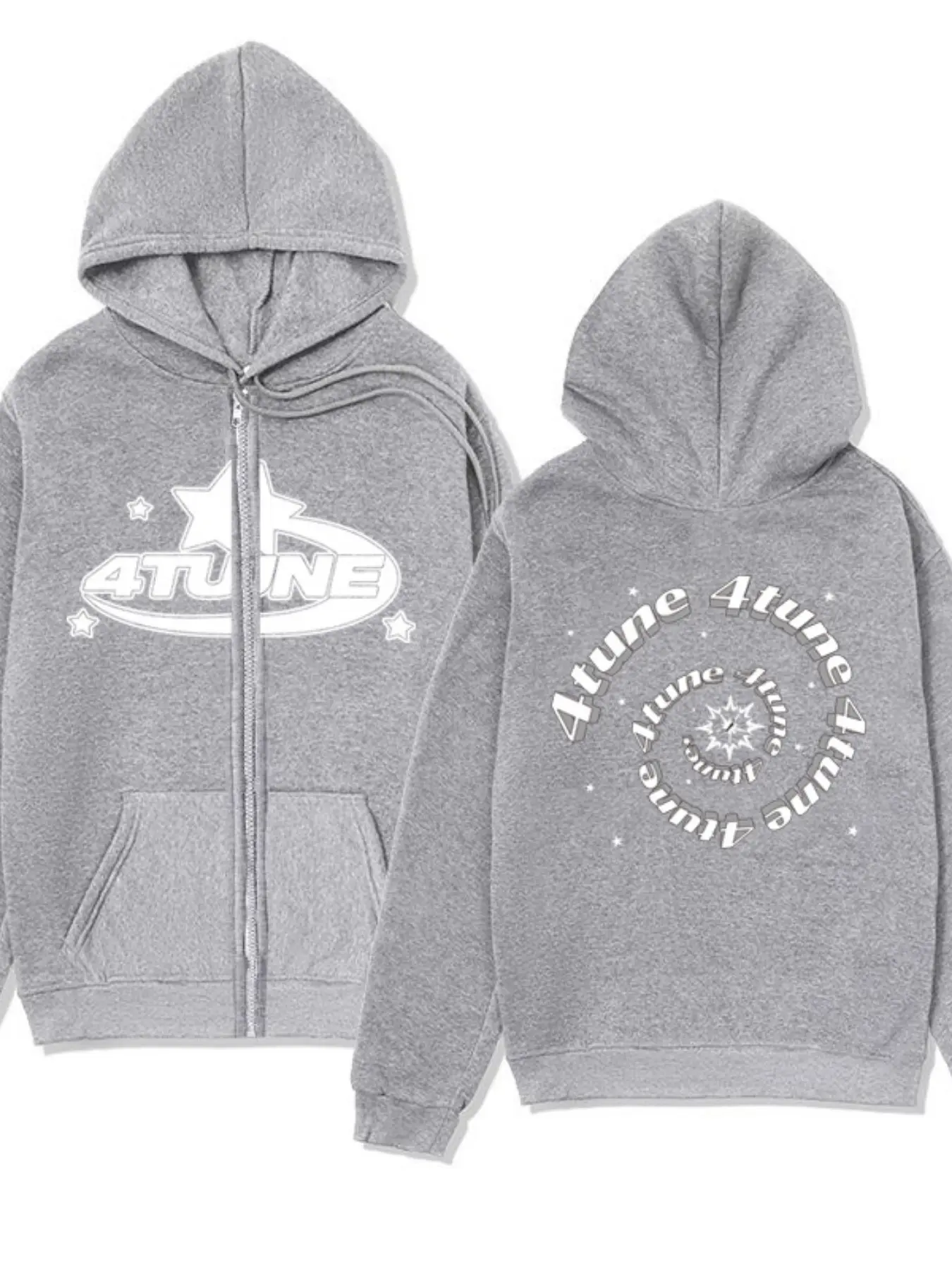 Double-Sided Planet Vortex 3D Letter Print Zipper Hoodie, Light American Vintage Unique Long Sleeve Open Front Top, Fall Casual Style