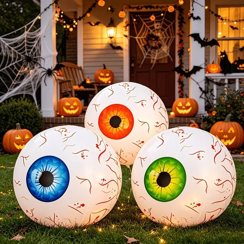 3Pcs Halloween 4D Eyeball Foil Balloons, Inflatable Yard Decorations, Indoor Outdoor Lawn & Garden Party Supplies for Halloween Decor