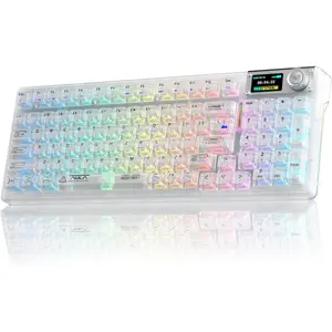 Aula F98Pro V3  Mechanical Keyboard with Screen & Knob,Tri-Mode Hot Swappable  Keyboards,10000mAh ,Clear Keycaps RGB Backlit Gasket Mount White Gaming Keyboard for PC/Office