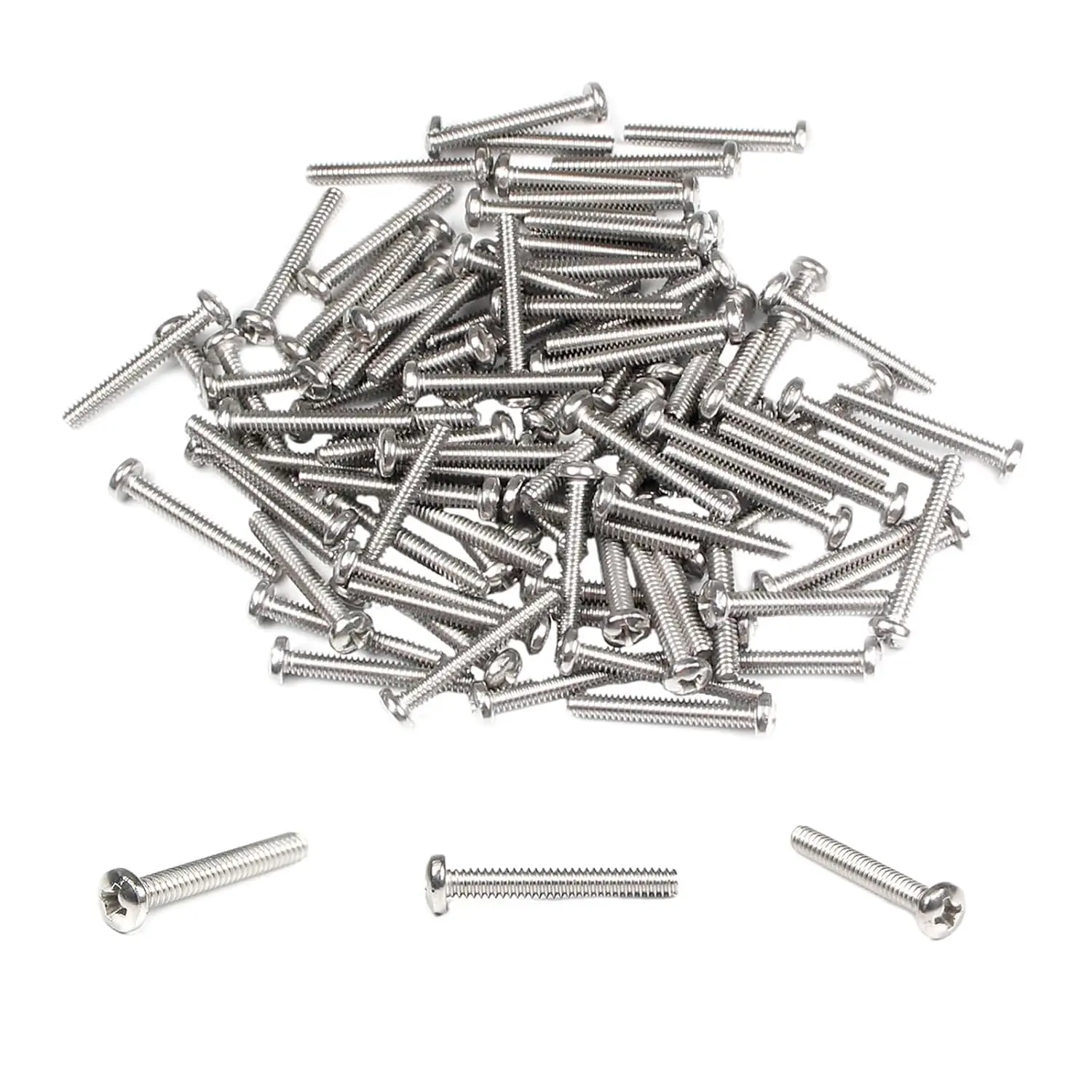 Bulk Pack 100PCS #6-32 x 1in Phillips Pan Head Machine Screws, 304 Stainless Steel (18-8 A2-70), UNC Fully Threaded, for Electrical Outlet, Switch Plate, Cabinet Drawer Pull