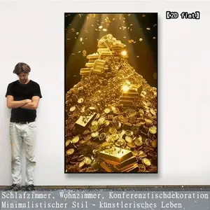 2D Flat   A mountain of gold and treasure - 2D flat canvas art print, unframed - perfect for living room, bedroom, office, dining room, wall decoration