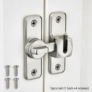 Five-Piece Set Solid Metal Padlock with 4 Screws, 90/180 Degree Rotating Security Lock, Durable Anti-Bump Door Lock for Barn, Garage, Bedroom
