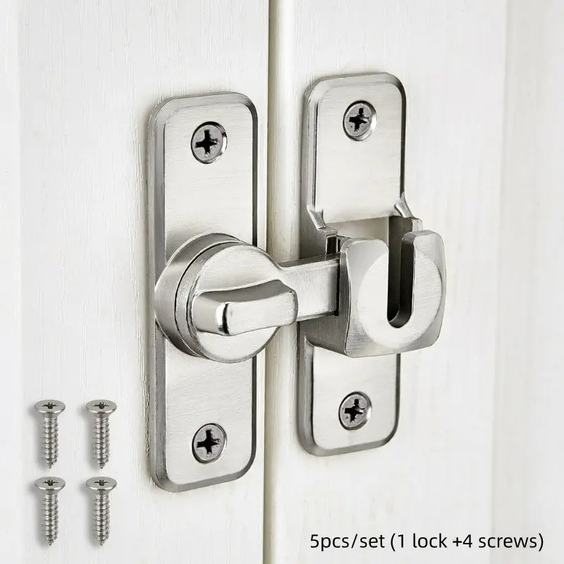 Five-Piece Set Solid Metal Padlock with 4 Screws, 90/180 Degree Rotating Security Lock, Durable Anti-Bump Door Lock for Barn, Garage, Bedroom