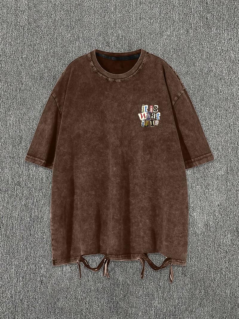 Men's Cartoon Letter Print Short Sleeve Tee, Regular Fit Casual Street Soft Comfy Round Neck T-Shirt for Summer, Menswear for Daily Wear, Top