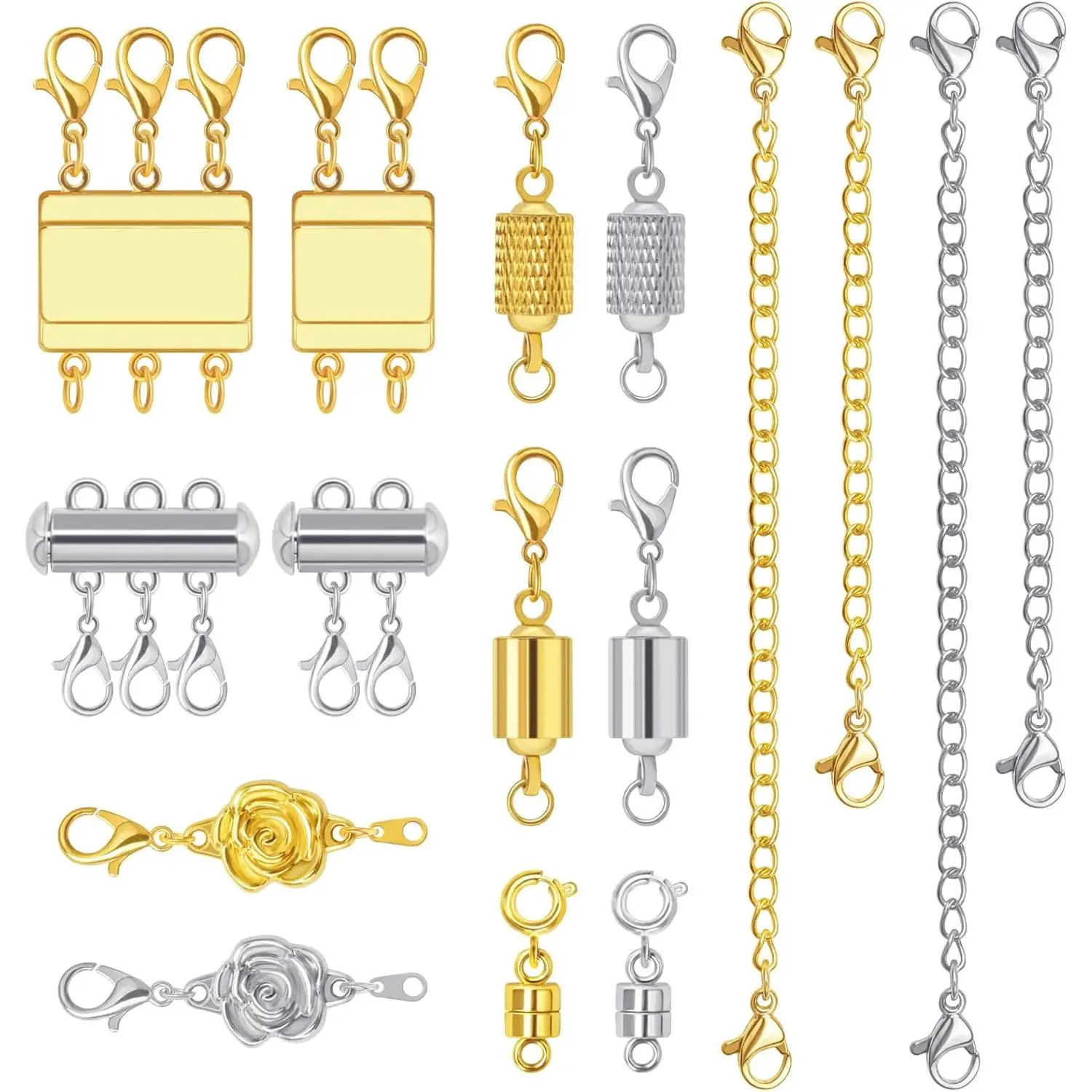 16 count   Clasps and Necklace Layering Clasp Necklace Extenders  ,Multiple Sizes and Styles Chain Extenders  Clasps for  Necklace Bracelet