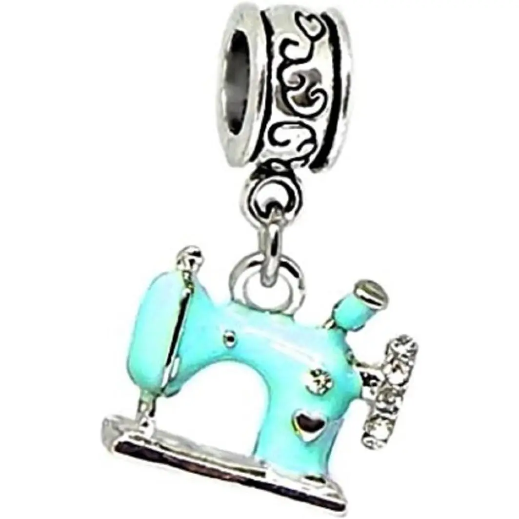 Dangle Blue Sewing Machine Charm Bead