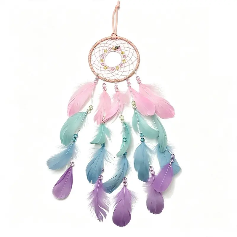 Boho Dreamcatcher Wall Decor for Girls' Room, Handmade Feather Hanging Ornament, Cute Birthday Gift, Unique Home Decoration