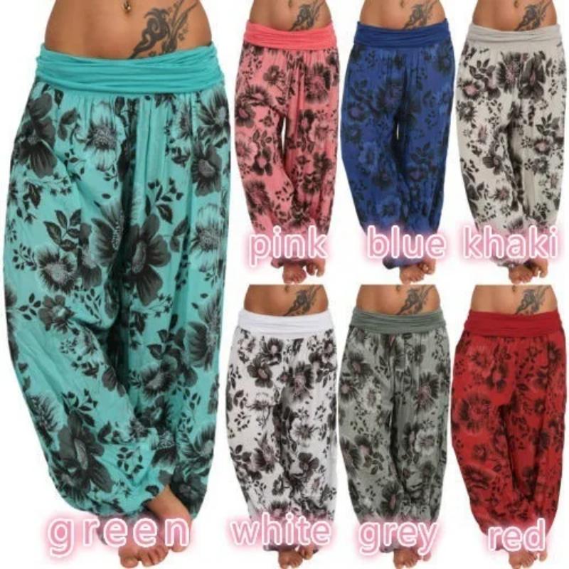 Women Boho Loose Pants Paisley High Waist Ankle Tied Harem Pants Baggy Long Bloomers Trousers Female Trousers Pantalones Womenswear Bottom Comfort Fit