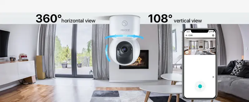ZOSI C518 3MP 2K Indoor Pan-Tilt Smart Home Security Camera - Corded Power, Plug-and-Play, 2.4G/5G Dual-Band Wi-Fi, Phone App Control, Night Vision, Person Detection, 2-Way Audio, Cloud & Local Storage, 2-Year Guarantee