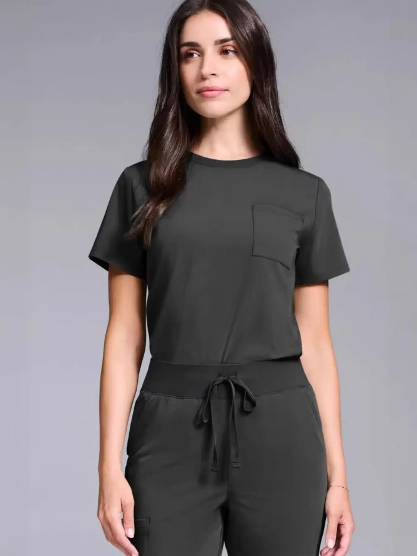 Women Short Sleeve Scrub Set, Drawstring Jogger Medical Uniform, Multi Pockets, Comfortable and Functional, Ideal for Healthcare Professionals