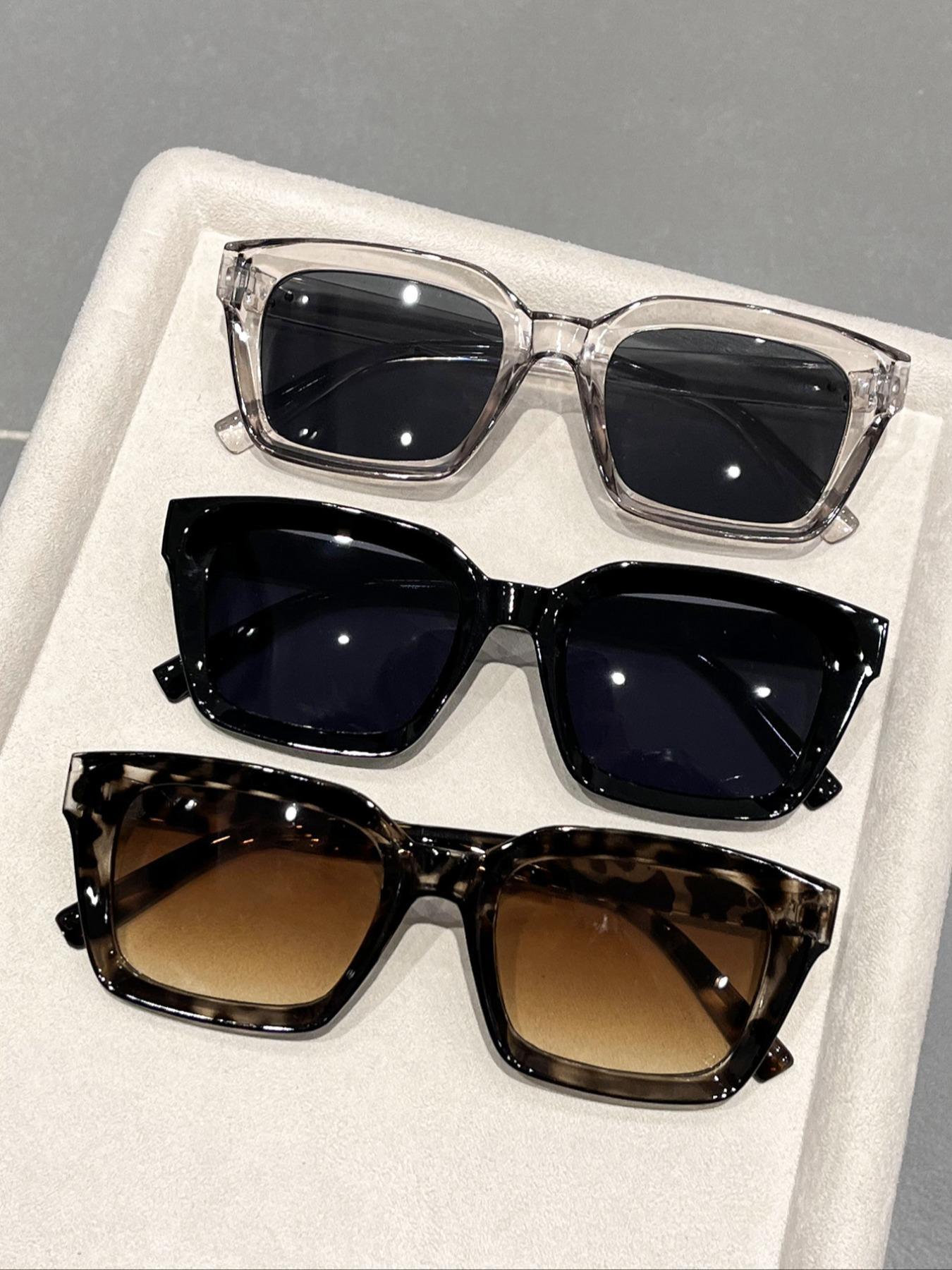 Unisex Simple Eyeglasses Set in Leopard, Clear and Solid Color , Trendy Square Frame Eyeglasses for Everyday Use, Fashion Accessories for Outdoor Activities, Leopard Pattern Eyeglasses, Stylish Square Frames