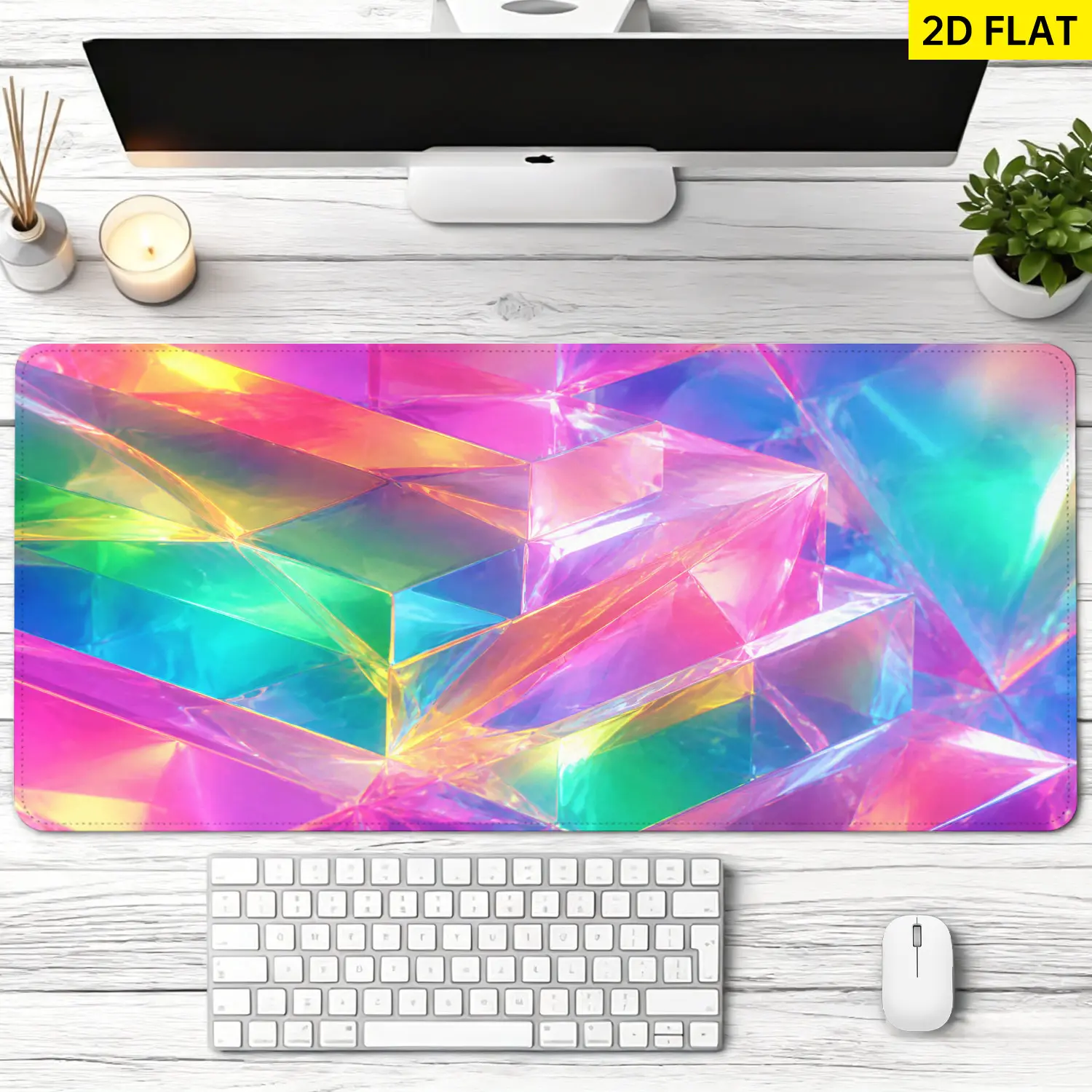 Extra Large holographic geometric crystal Mouse Pad, Non Slip Rubber Pad, Desktop Decoration Drotection Pad, Washable, Lock Edge Multi Size, Premium Multipurpose Mousepad For Home, Office, Gift for Family and Friends