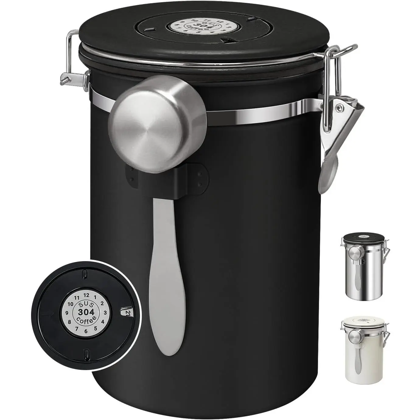 1.8L Airtight Vacuum Coffee Canister – Stainless Steel Storage Container with Scoop, Ideal for Coffee Beans, Grounds, Tea, Sugar, Rice & Grains