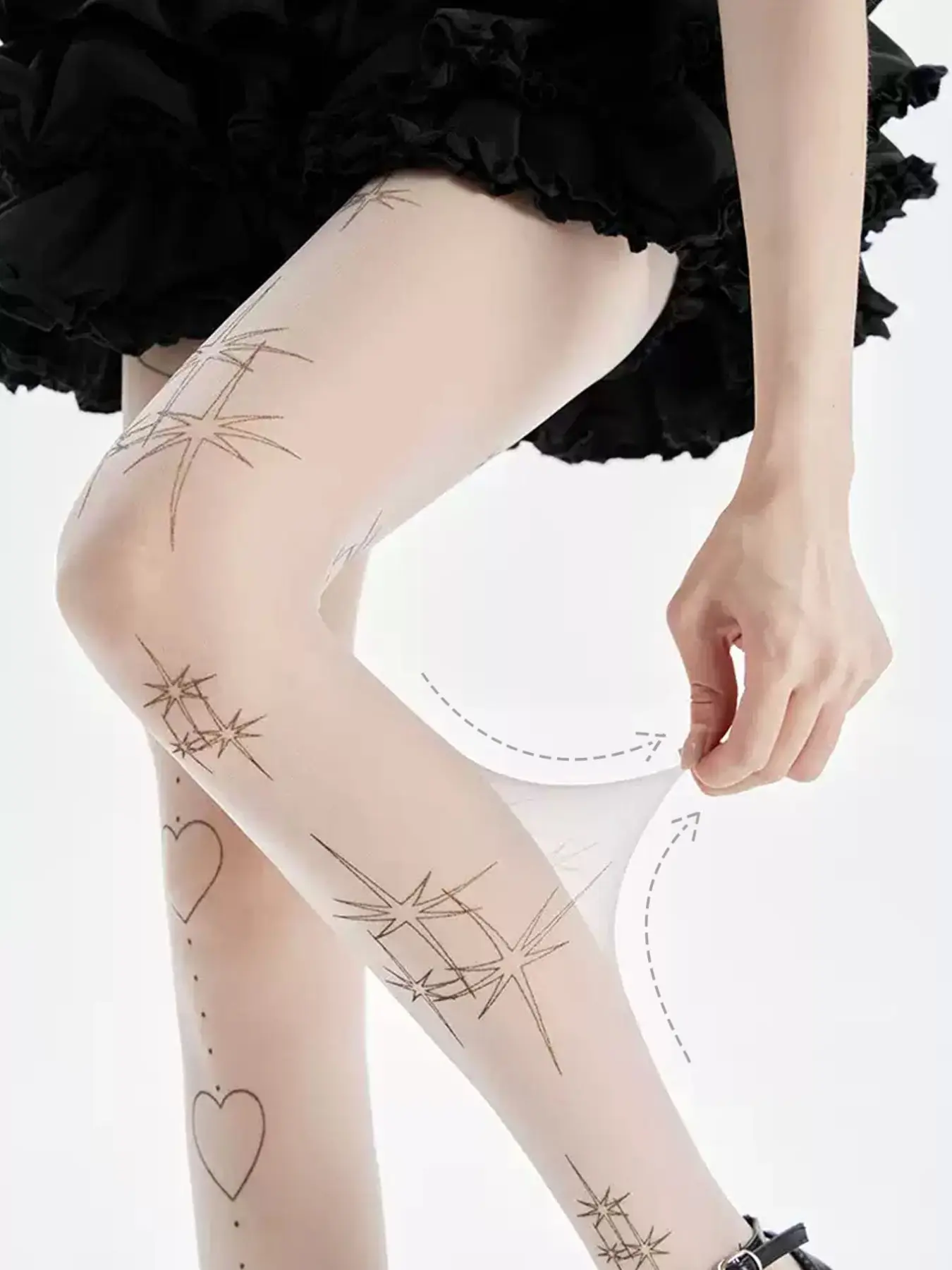 Women's Heart Star Print Stockings, Stretchy Soft Anti-Pick Pocket Tights, Ideal for Wedding Parties, Retro Street, Sweet Lolita Style