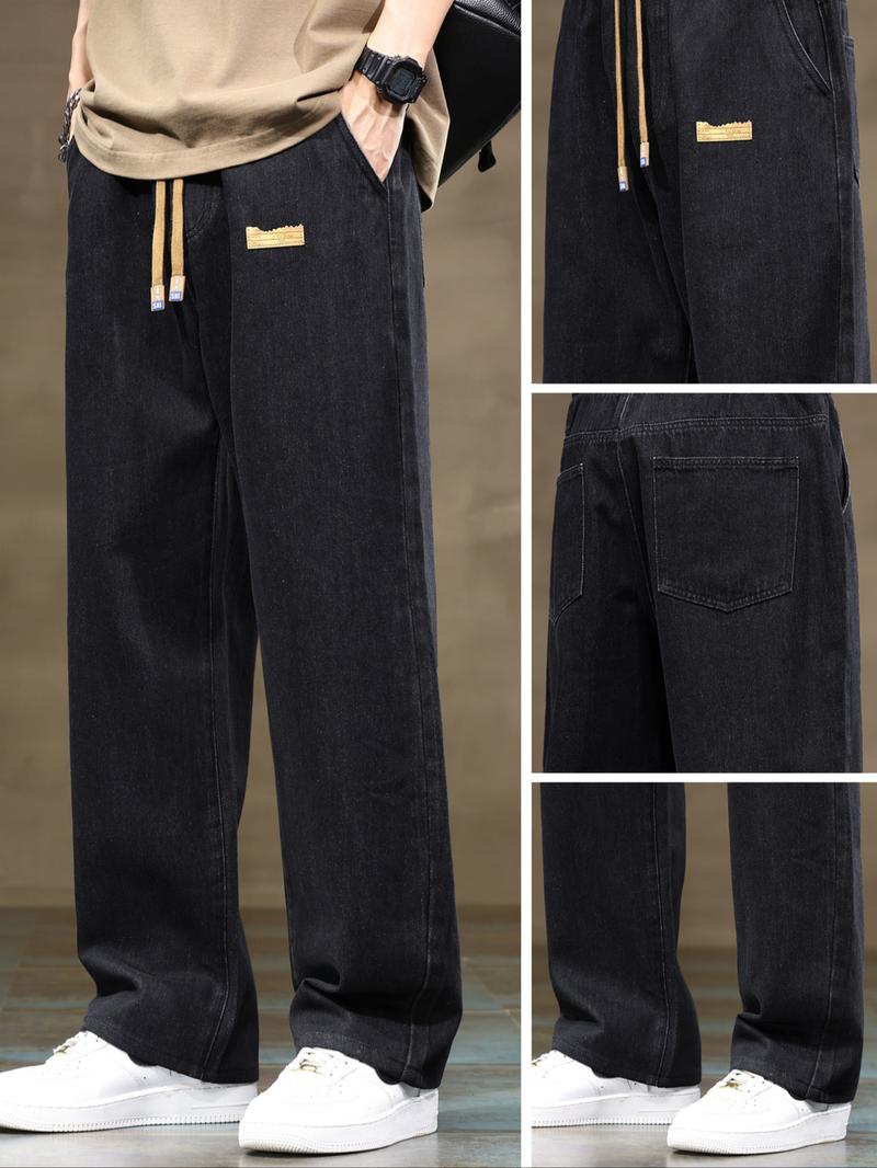 Men's Regular Fit Solid Color Straight Leg Jeans, Casual Comfy Denim Trousers for Daily Wear, Fashion Men's Bottoms for All Seasons Men's Regular Fit Solid Color Straight Leg Jeans, Casual Comfy Denim Trousers for Daily Wear, Fashion Men's Bottoms for All Seasons
