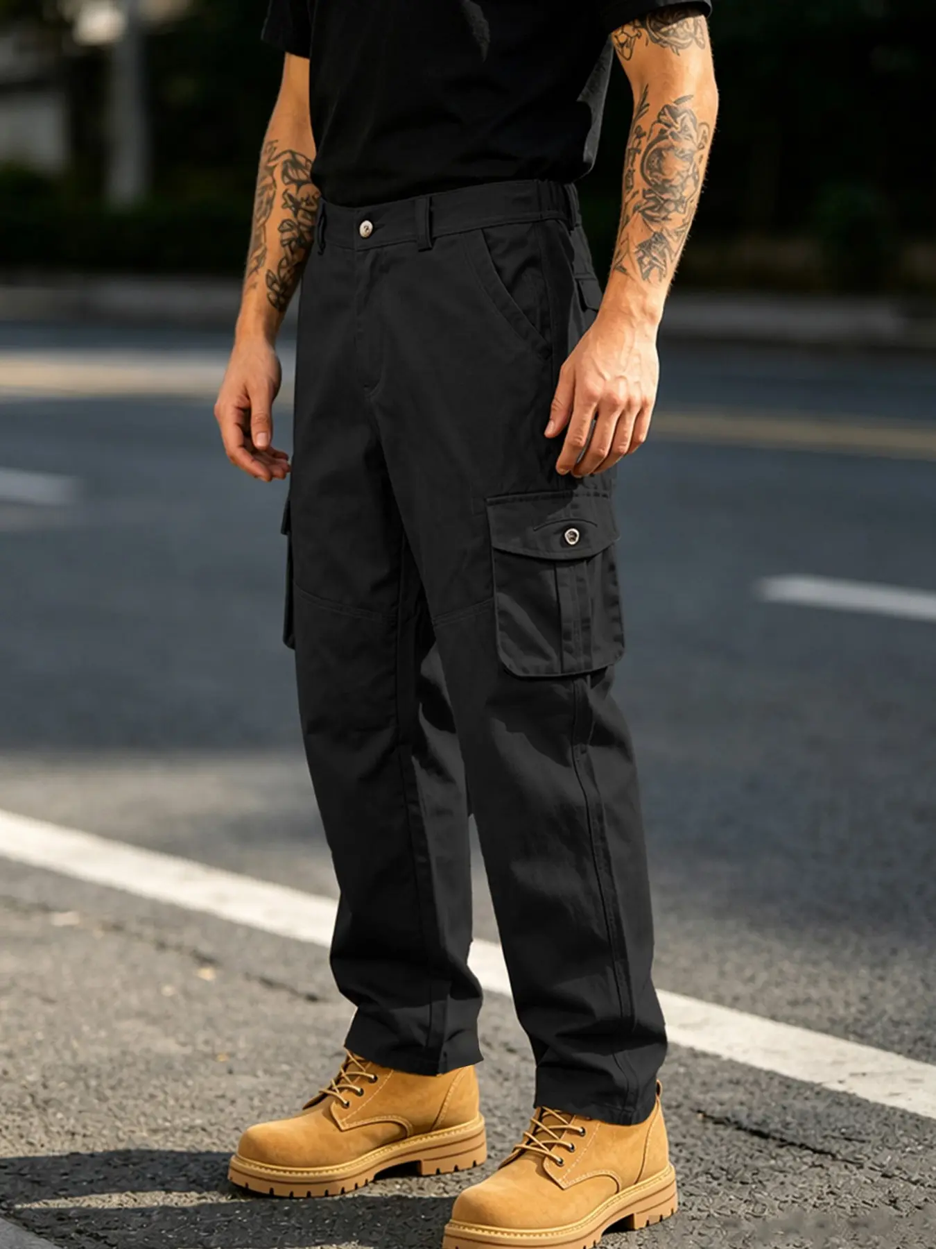Men's Work Pants, Casual Embroidered Long Pants, Slim-Fit Spring & Fall Fashion, Ideal Birthday Gift, American Style Functional Trousers