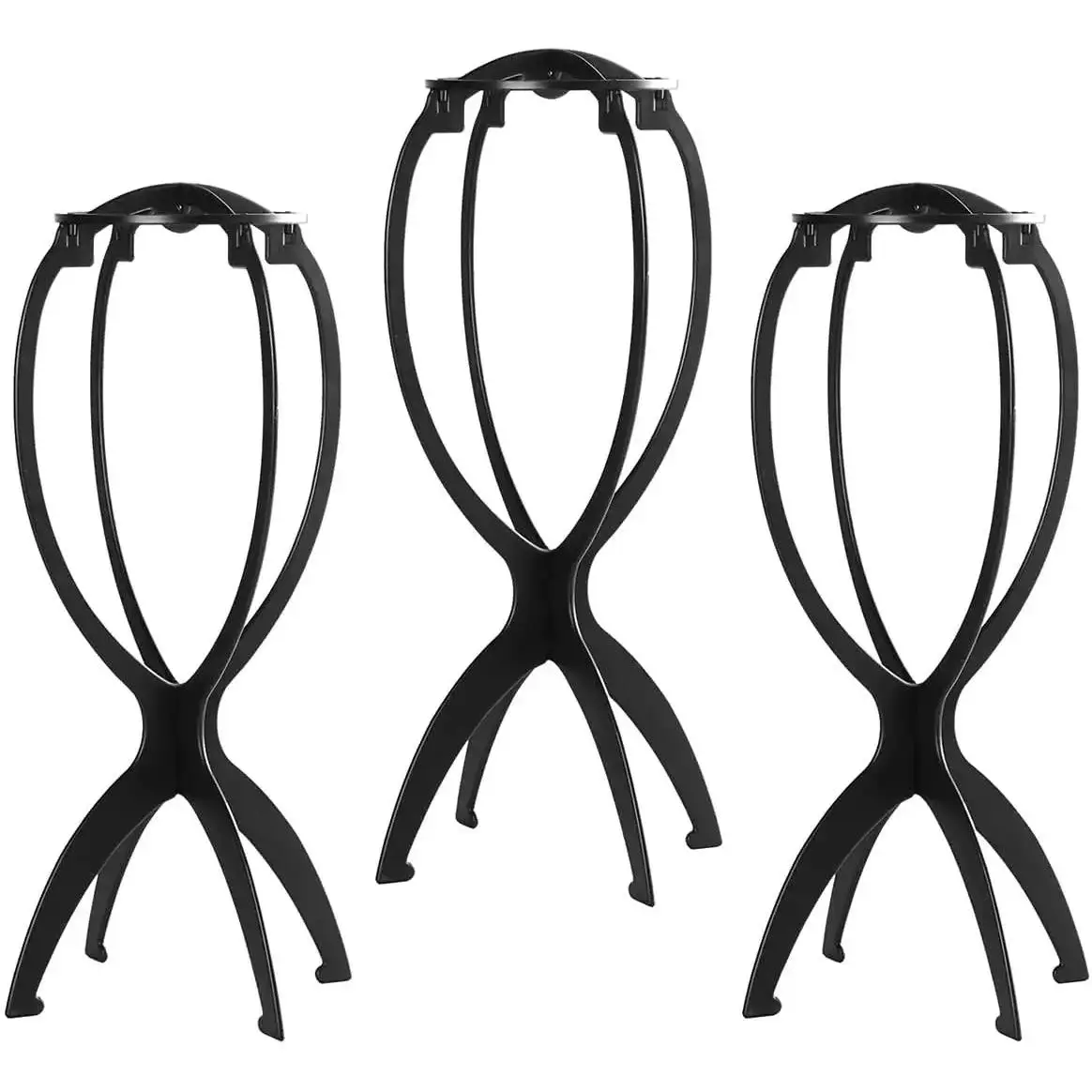 14-Inch Hollow Vented Thick Plastic Wig Stand 3-Pack, Stable Multi-Wig Holder for Home/Salon Beauty Organization, Black Hair Care & Hair Styling Accessory Resistant to Deformation