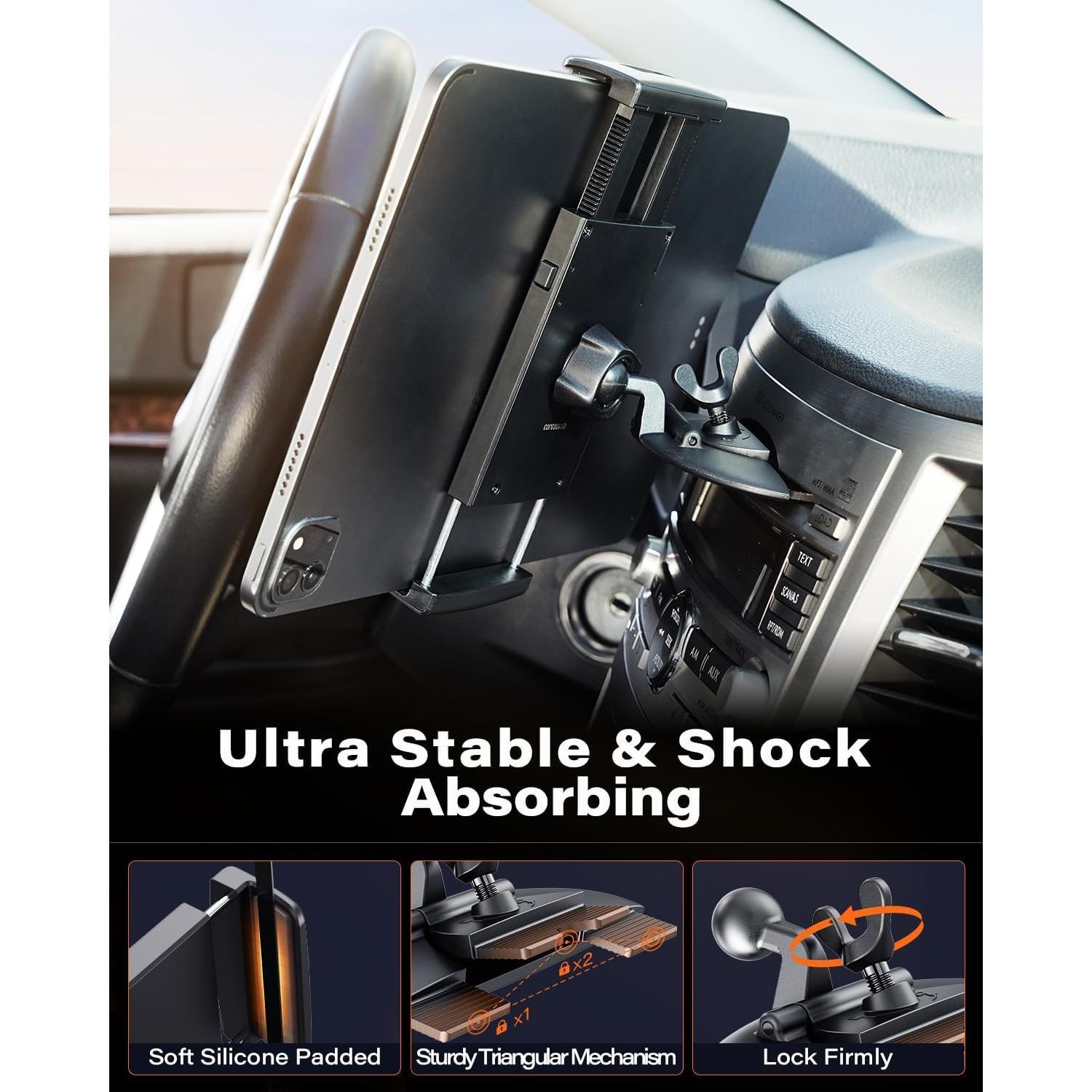 for Sturdy iPad Holder for  CD Slot Tablet Mount, 2-in-1 Universal 4.7-11" Holder for iPad Pro 11 Air Mini, , Galaxy Z Fold, Adjustable 360? Rotation, Road Trip Essentials