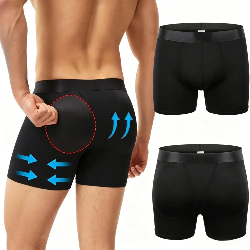Men's High Waist Padded Shaperwear Boxer Briefs Removable Butt Lift Pads Smooth Tummy Control Underwear Menswear