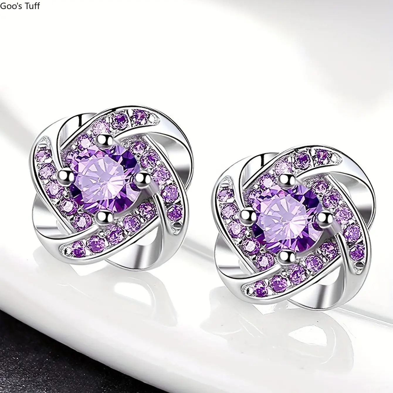 Women's Full Zircon Purple Spiral Stud Earrings, Ins Cold Minimalist Dainty Tiny Ear Jewelry for Daily & Dating Outfits