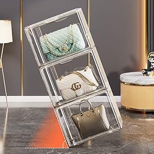 Acrylic Box Display Case, Clear Plastic Stackable Storage Bins with Magnetic Attraction Lid, Showcase for Cosmetic, Large Figures Collectibles (5 Pack, X-Large)