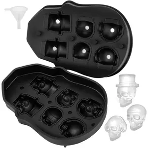 VEVOR Skull Ice Cube Tray, 4 - Grid Skull Ice Ball Maker, Flexible Black Silicone Ice Tray with Lid Funnel, Funny Skull Ice Cubes 1.6x1.8 Each for Beverage, Chocolate, etc. on Parties Holidays