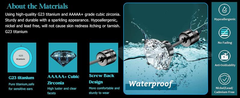 FIBO STEEL 5 Pairs G23 Titanium Steel Screw Back Stud Earrings for Women Men Rainbow Cubic Zirconia Hypoallergenic Fashion Accessories Exquisite Jewelry Gift