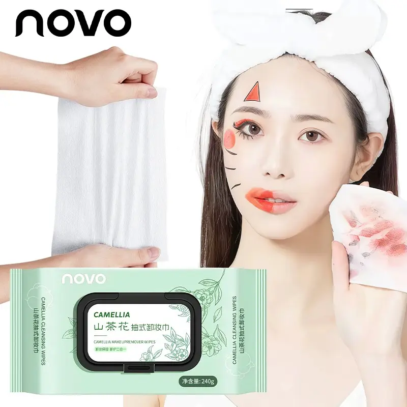 Camellia Extract Disposable Makeup Remover Wipes Convenient Pull-out Design Mild Non-irritating Efficient Remove Face Eyes Lips Makeup Hydrating Soothing Facial Cleansing Towelettes