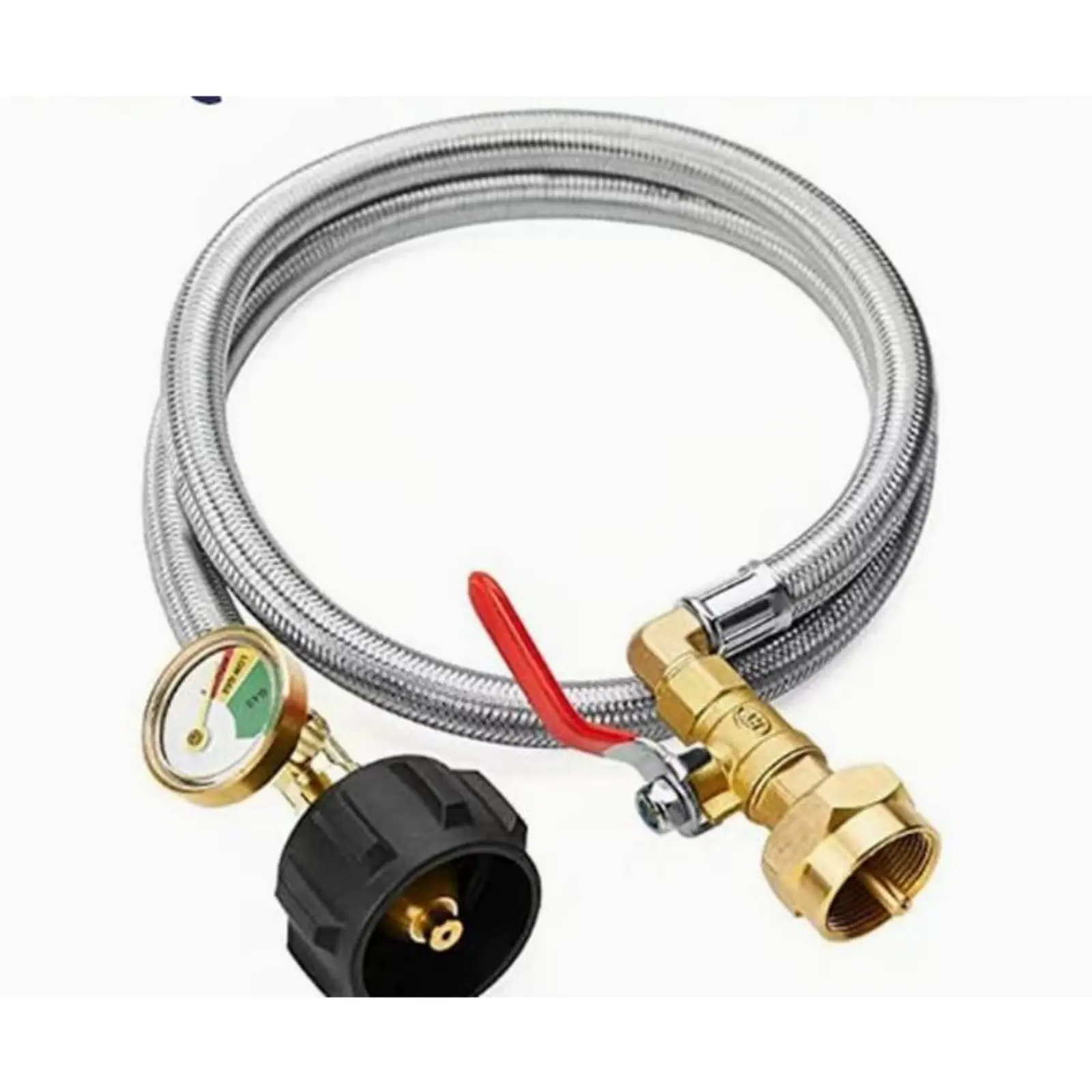 Propane Refill Adapter Hose | 3ft Stainless Steel with Pressure Gauge & Shut-Off Valve |   Safe Fill for 1lb & 20lb Tanks |   Camping, Grill & Outdoor Use