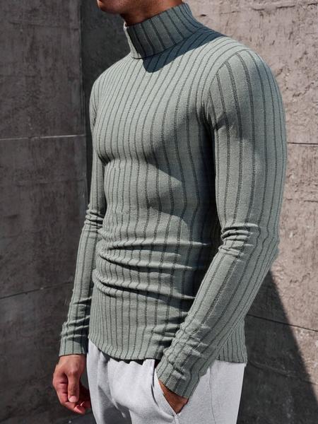Men's High Neck Pullover Sweater, Solid Color Long Sleeve Crew Neck Shirt, Casual & Formal Fit, Perfect for Daily Wear