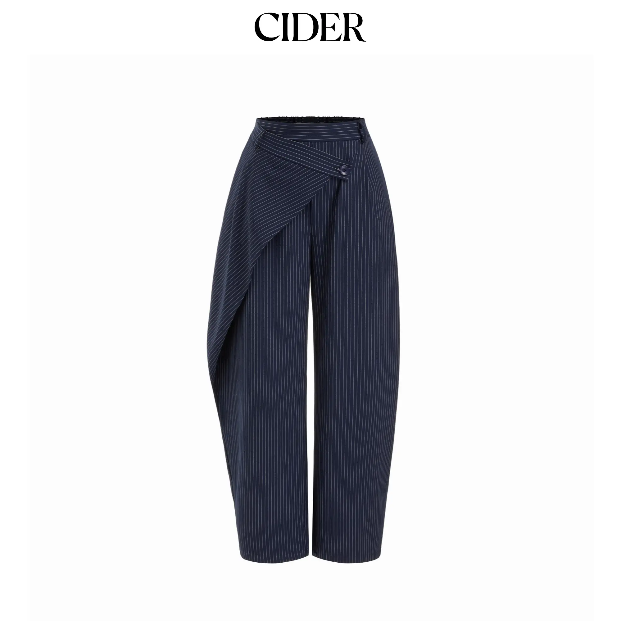 Cider Mid Rise Striped Wrap Front Barrel-leg Trousers Cider Mid Rise Striped Wrap Front Barrel-leg Trousers