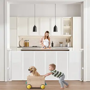 VEVOR Retractable Baby Gate, Extends to 120 inch Extra Wide, 38.5 inch Tall, with Reinforced Fiberglass Strips, Avoids Crawling Through, Mesh Dog Gate for Decks, Doorways, Garages, Indoor, Black