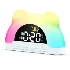 Kids alarm clock, wake-up alarm clock for kids, suitable for toddler sleep training, with 12-color night light & sound machine, for bedroom use, ideal birthday gift for boys and girls