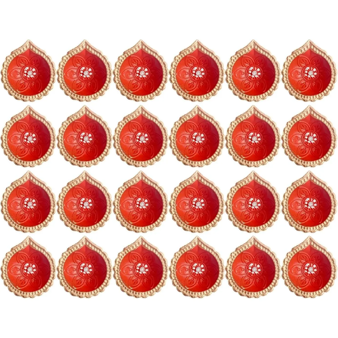 24 Pc Clay Diya Set with Assorted Shubh Labh Stickers | Natural Terracotta Oil Lamps for Diwali, Navratri, Pooja & Home Décor
