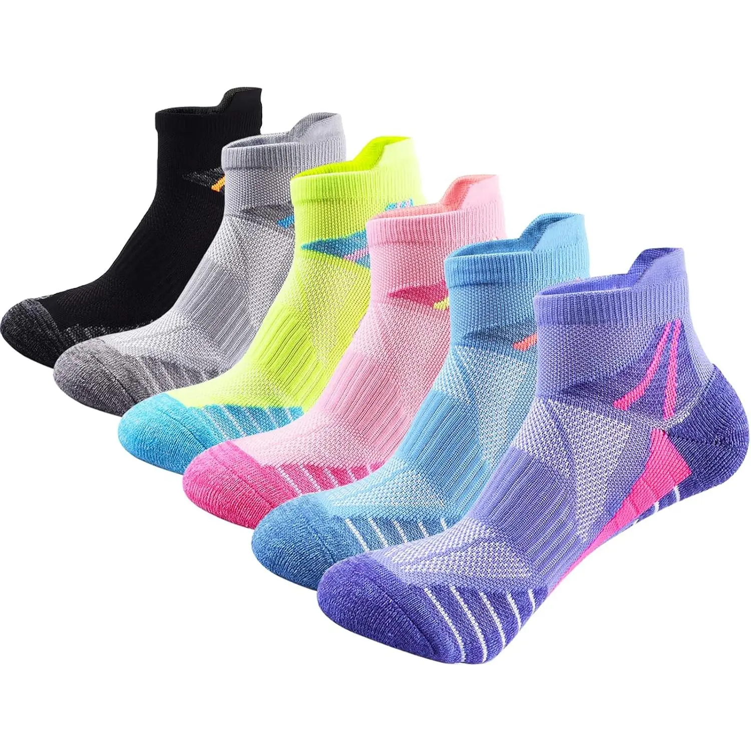 Womens Ankle Socks Athletic Cushioned Breathable Permance Sport Tab Cotton Quarter Women's Running Socks 6 Pack