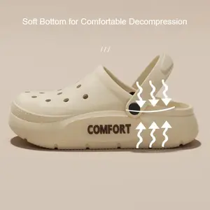 Summer Unisex Non Slip Perforated Shoes for Outdoor Leisure Thick Soled Hollow Slippers for Home Use Soft Soled EVA Couple Shoes