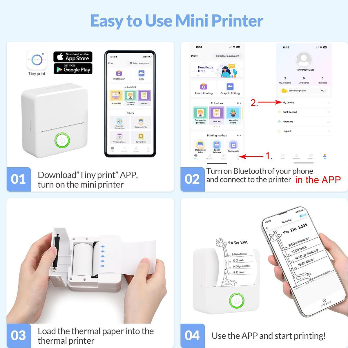 Portable Mini Printer, 1 Set USB-Powered Wireless Label Printer with Paper, Small Pocket Sticker Printer for Notes & Children's DIY Crafts, Compatible with iOS & Android