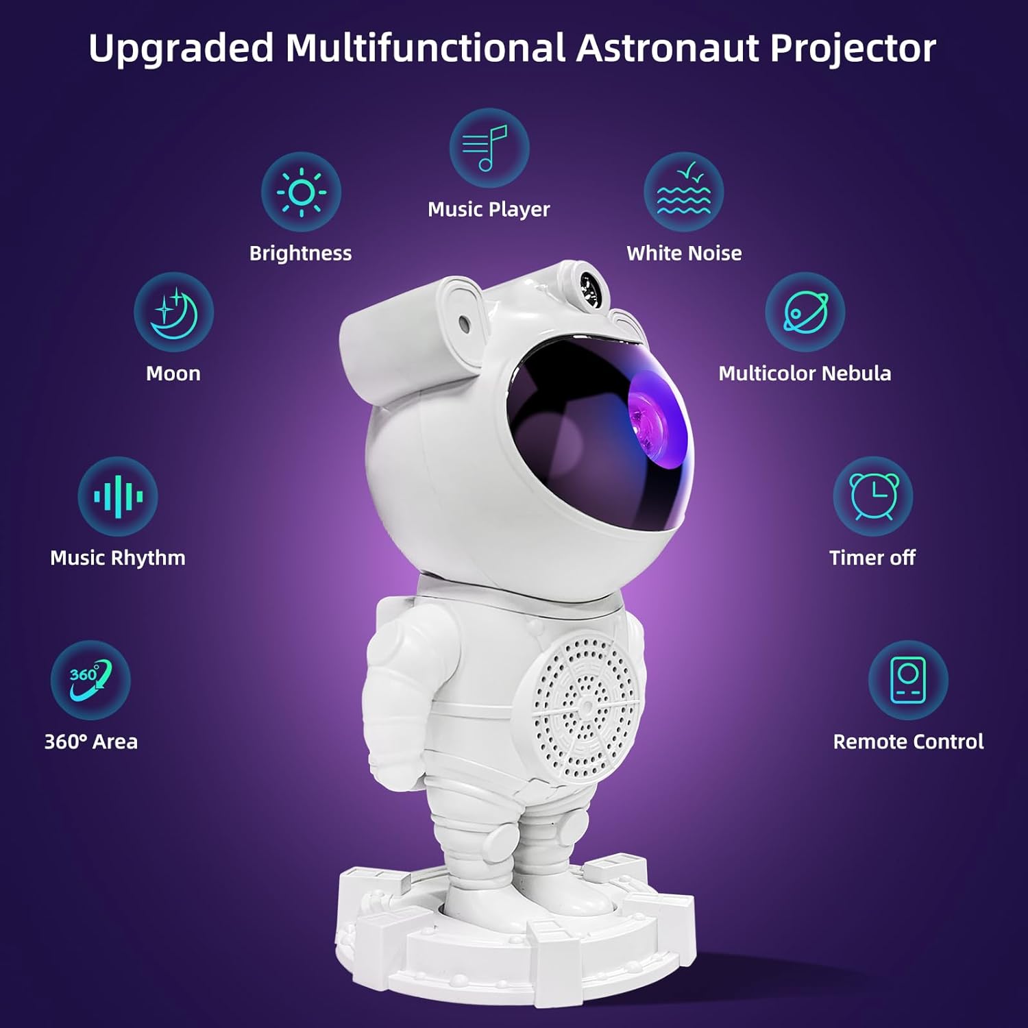 Star Projector Astronaut Galaxy Projector - Bluetooth Speaker, White Noise, Moon Nebula Night Light, Led Mood Light for Bedroom, 360° Adjustable, Timer and Remote Control, Star Galaxy Projectors for Kids Adult, Gift Choice