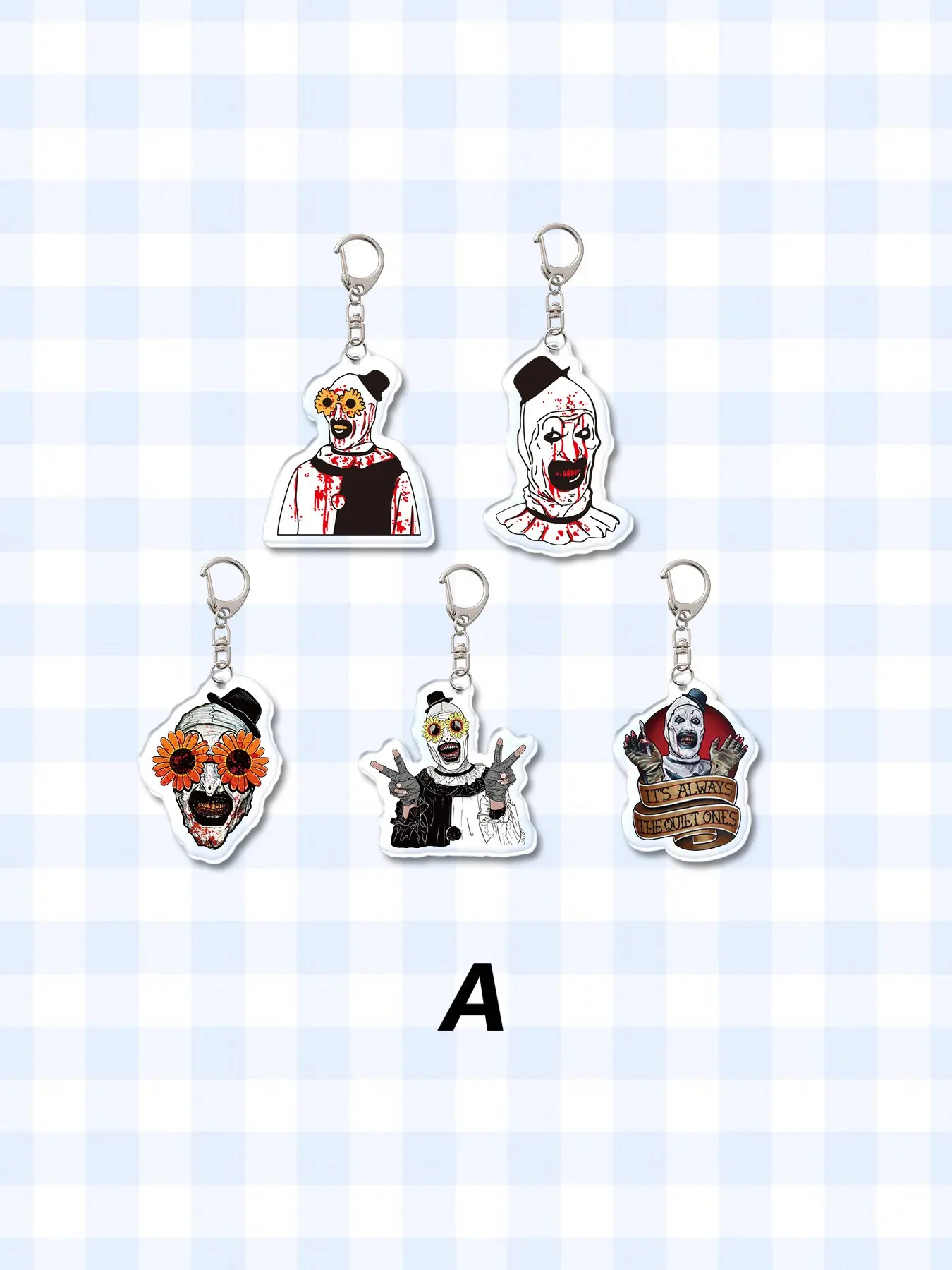 5-Pack Acrylic Horror Clown Keychain Pendants, Backpack Accessories, Bag Charms, Wallet Dangles, Friend Gifts, Cute Cartoon Style, Cute Keychain Accessory
