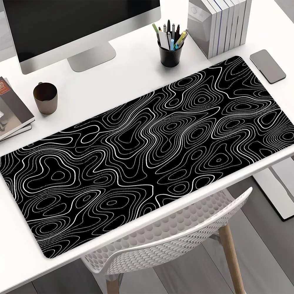 1 Piece Dense Topographic Lines Desk Mat,Abstract Flowing Geometry Large Desk Mat For keyboard And Mouse Pad,Full Desk Coverage Anti-slip Rubber Base Stitched Edge,Office Desk Accessories for Work, Gaming, Students,Keyboard Pad for Computer,Nice Gift