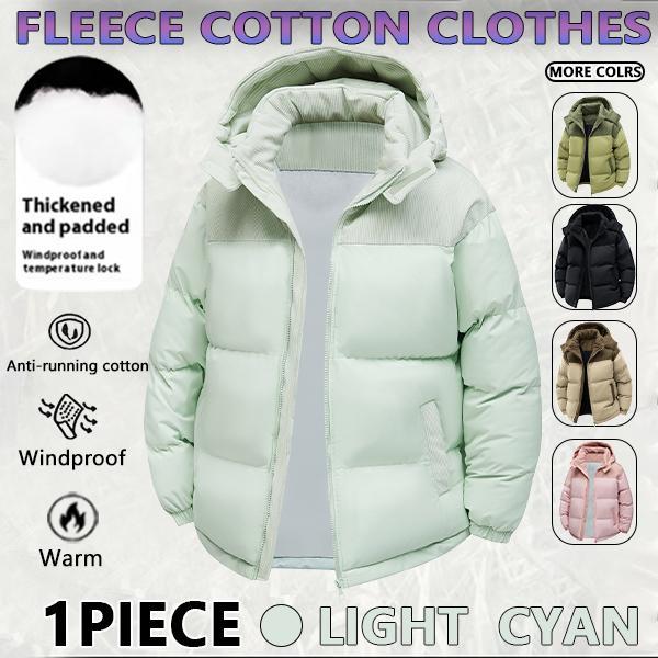 Winter hooded casual fleece-lined men's coat,removable hood,warm color-blocked cotton jacketcouples' style winter cotton coat, outerwear top.