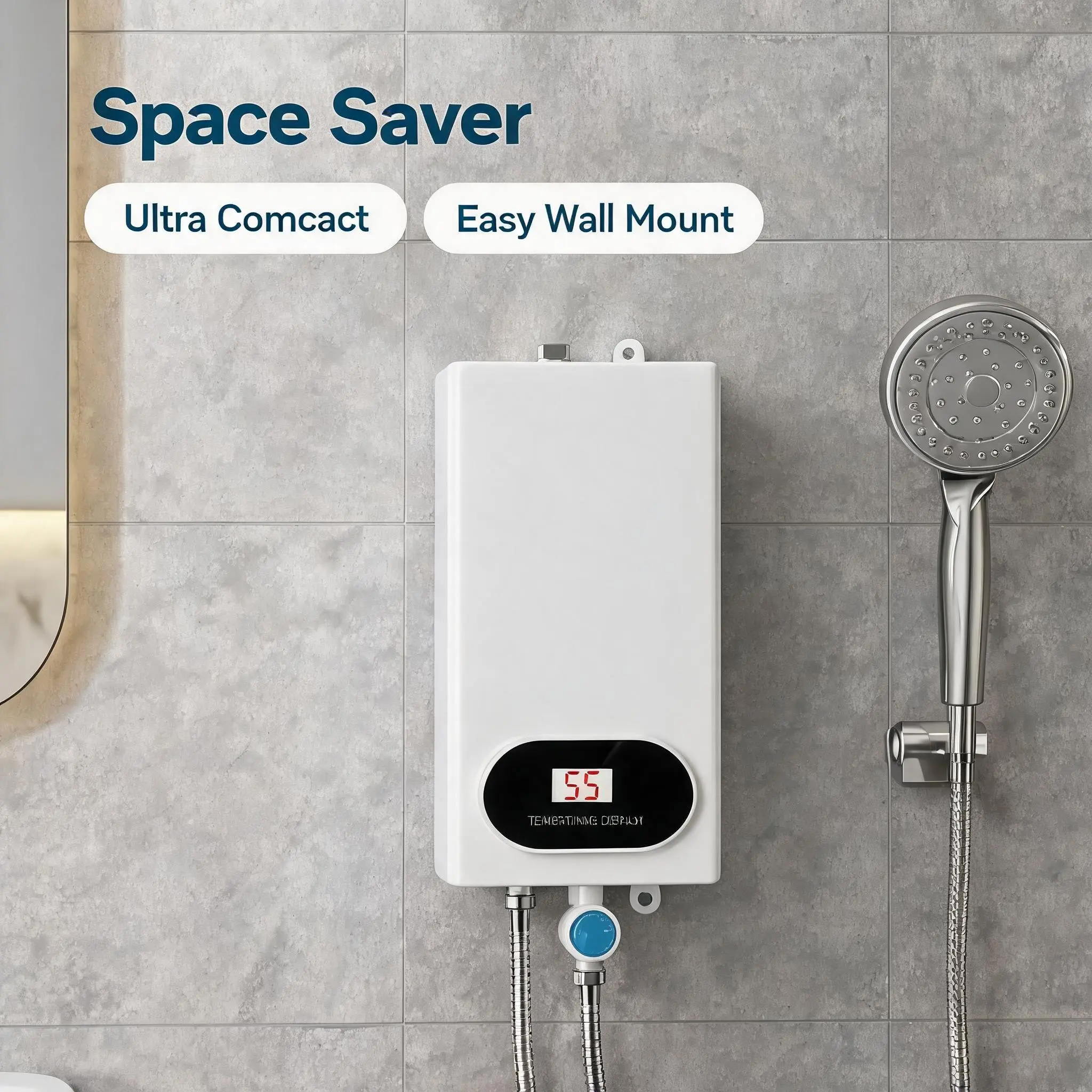 110V 3500W Tankless Electric Water Heater | Instant Hot Flow with Shower Head, LCD Display for Bathroom & Kitchen
