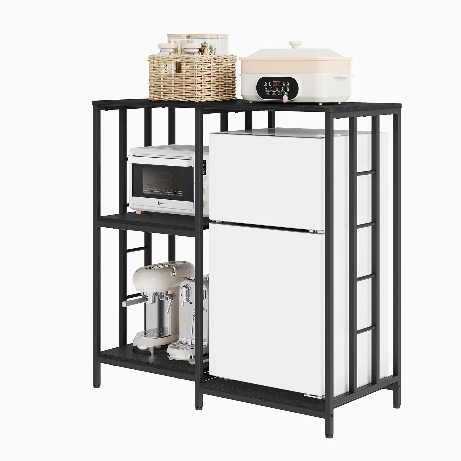 4-Tier Baker’s Rack Microwave Stand with Storage Shelves, Heavy-Duty Iron & Wood Kitchen Organizer, 40.5 in, 260 lb Capacity, Brown